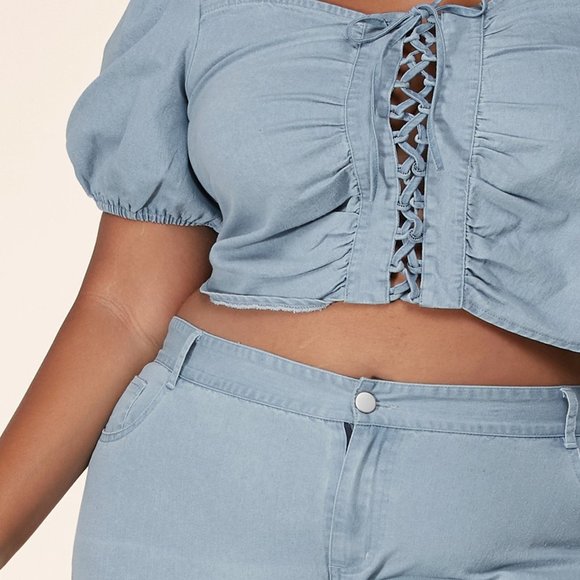 Light-Wash Denim Pants Set - Picture 3 of 3